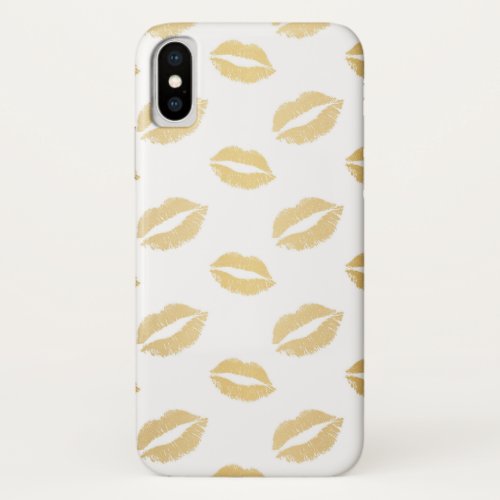Gold and White Kissable Lips iPhone X Case
