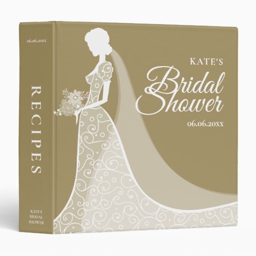 Gold and White Lace Gown Bridal Shower 3 Ring Binder