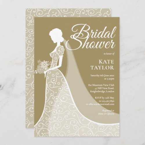 Gold and White Lace Gown Bridal Shower Invitation