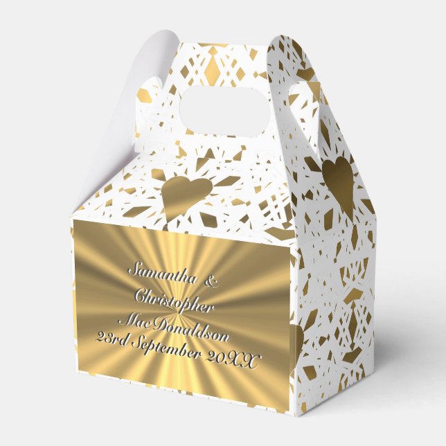 Gold and  white lace heart wedding favor boxes (Front Side)