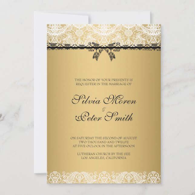 Gold And White Lace Wedding Invitation (Front)