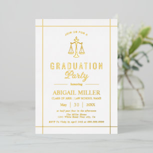 Gold and white law school graduation Class Of 2025 Foil Invitation