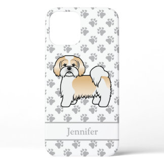 Gold And White Lhasa Apso Cartoon Dog &amp; Name iPhone 12 Case