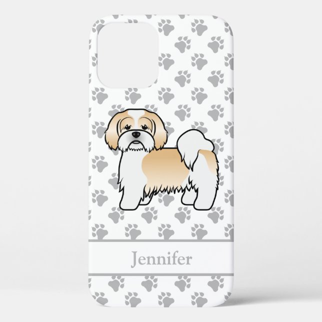 Gold And White Lhasa Apso Cartoon Dog & Name Case-Mate iPhone Case (Back)