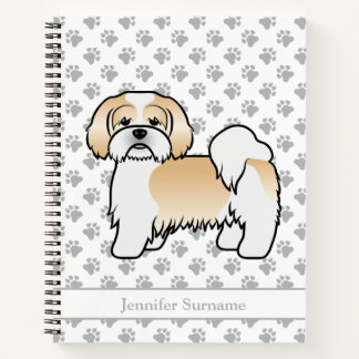 Gold And White Lhasa Apso Cartoon Dog &amp; Name Notebook
