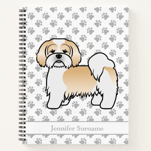 Gold And White Lhasa Apso Cartoon Dog  Name Notebook