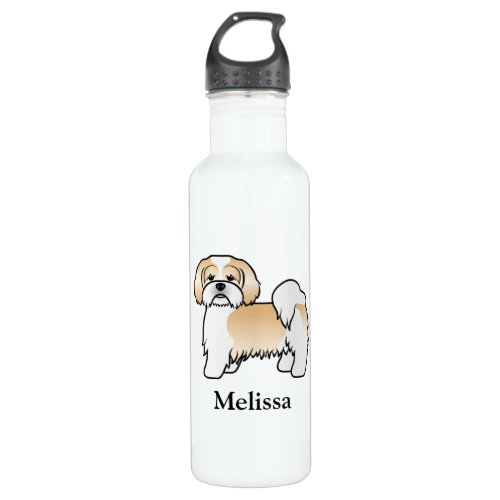Gold And White Lhasa Apso Cartoon Dog  Name Stainless Steel Water Bottle