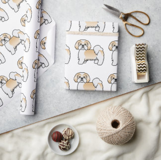 Gold And White Lhasa Apso Cartoon Dog Pattern Wrapping Paper