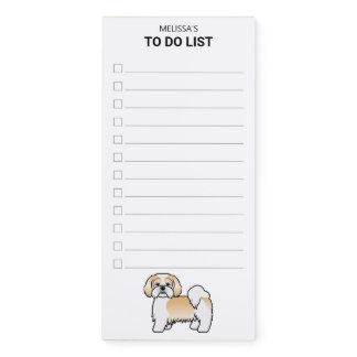 Gold And White Lhasa Apso Cartoon Dog To Do List Magnetic Notepad