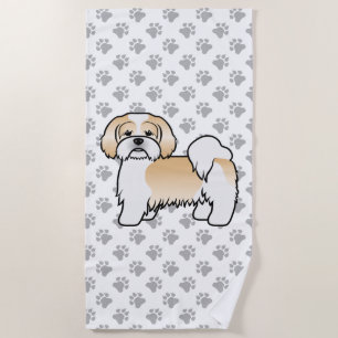 Gold And White Lhasa Apso Cute Cartoon Dog Beach Towel