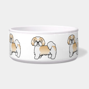 Gold And White Lhasa Apso Cute Cartoon Dog Bowl