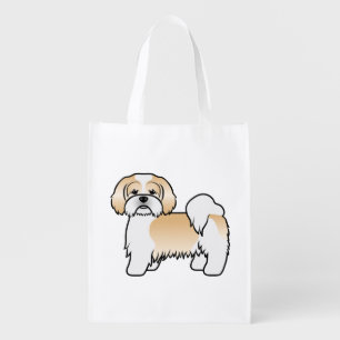 Gold And White Lhasa Apso Cute Cartoon Dog Grocery Bag