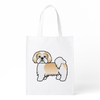 Gold And White Lhasa Apso Cute Cartoon Dog Grocery Bag