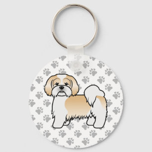 Gold And White Lhasa Apso Cute Cartoon Dog Keychain