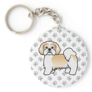 Gold And White Lhasa Apso Cute Cartoon Dog Keychain