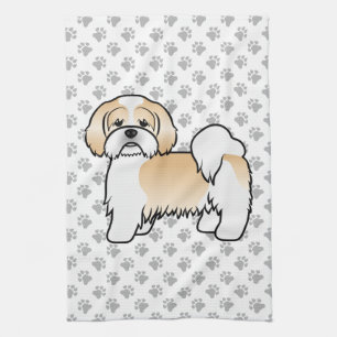 Gold And White Lhasa Apso Cute Cartoon Dog Kitchen Towel