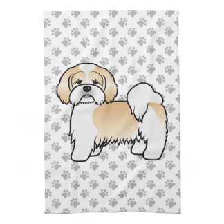 Gold And White Lhasa Apso Cute Cartoon Dog Kitchen Towel