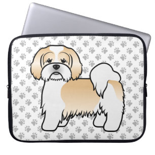 Gold And White Lhasa Apso Cute Cartoon Dog Laptop Sleeve