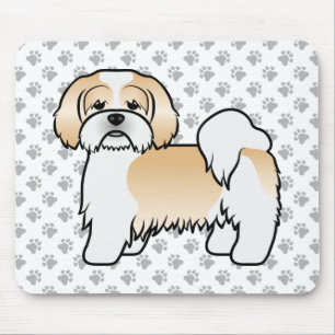 Gold And White Lhasa Apso Cute Cartoon Dog Mouse Pad