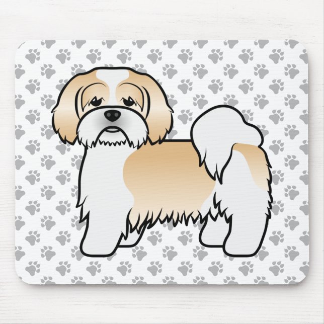 Gold And White Lhasa Apso Cute Cartoon Dog Mouse Pad (Front)