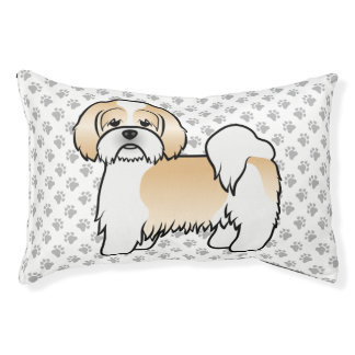 Gold And White Lhasa Apso Cute Cartoon Dog Pet Bed
