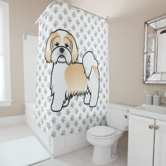 Gold And White Lhasa Apso Cute Cartoon Dog Shower Curtain