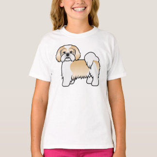Gold And White Lhasa Apso Cute Cartoon Dog T-Shirt