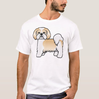 Gold And White Lhasa Apso Cute Cartoon Dog T-Shirt