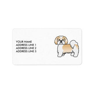Gold And White Lhasa Apso Cute Dog &amp; Custom Text Label