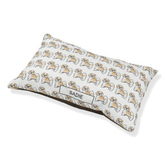 Gold And White Lhasa Apso Dog Pattern &amp; Name Pet Bed