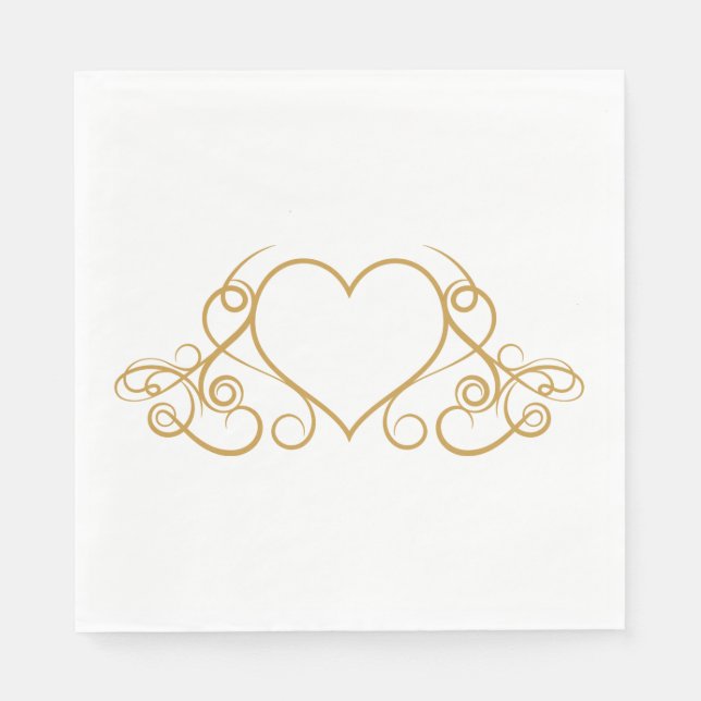Gold and White Love Heart Wedding Party Glam Paper Napkins (Front)