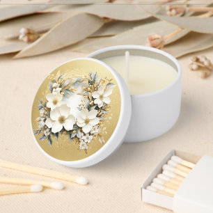 Gold and White Magnolias Christmas Wreath Mini Candle Favors