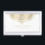 Gold and white mandala business card case<br><div class="desc">Elegant trendy gold and white ornate floral mandala.</div>