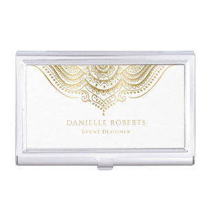 Gold and white mandala business card case