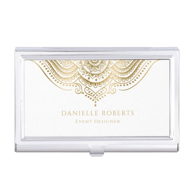 Gold and white mandala business card case (Front)