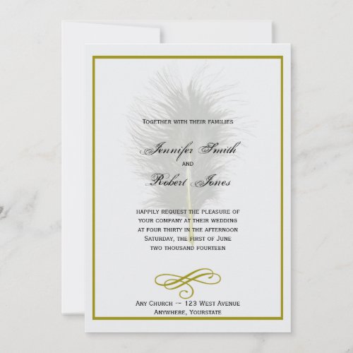 Gold and White Marabou Feather Wedding Invitation