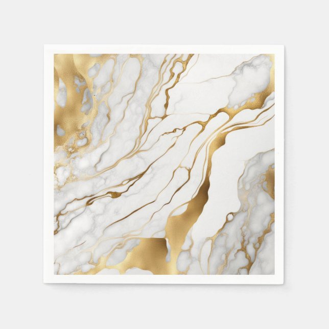 Gold and White Marble Abstract Napkins (Front)