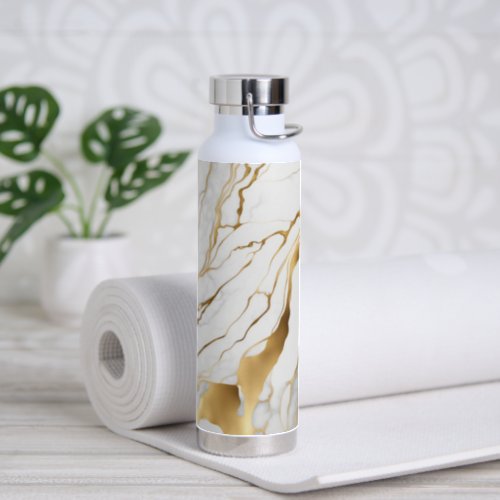 Gold and White Marble Abstract Water Bottle