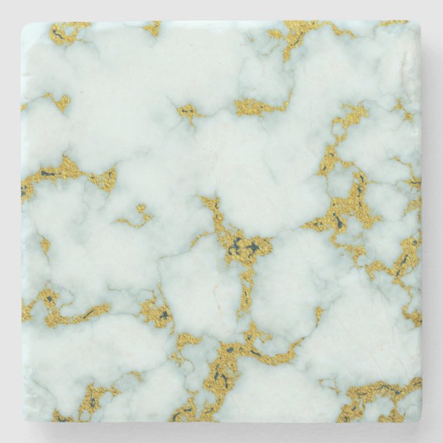 Gold and White Marble | Custom Stone Coaster (Front)