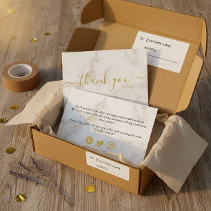 Gold and white marble effect, customer thank you enclosure card