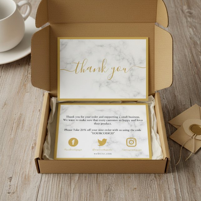 Gold and white marble effect discount thank you enclosure card (Gold and white marble effect discount thank you enclosure card.)