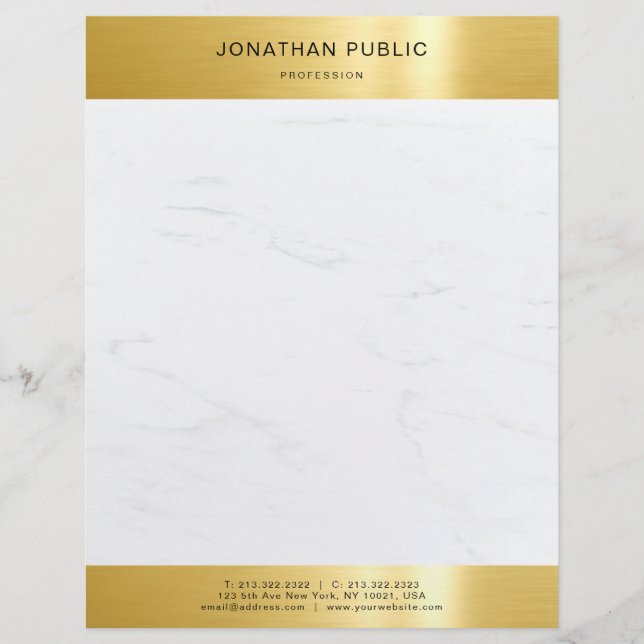 Gold And White Marble Elegant Modern Template Letterhead (Front)