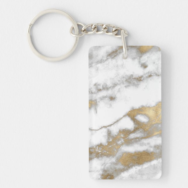 Gold and White Marble Look Keychain (Front)