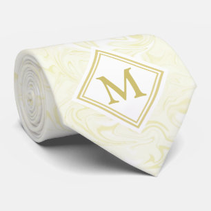 Gold and White Marble look with Diamond Monogram Neck Tie