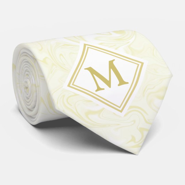 Gold and White Marble look with Diamond Monogram Neck Tie (Rolled)