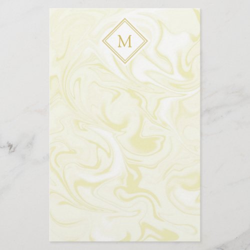 Gold and White Marble look with Diamond Monogram Stationery