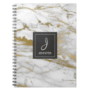 Gold and White Marble Monogram Notebook
