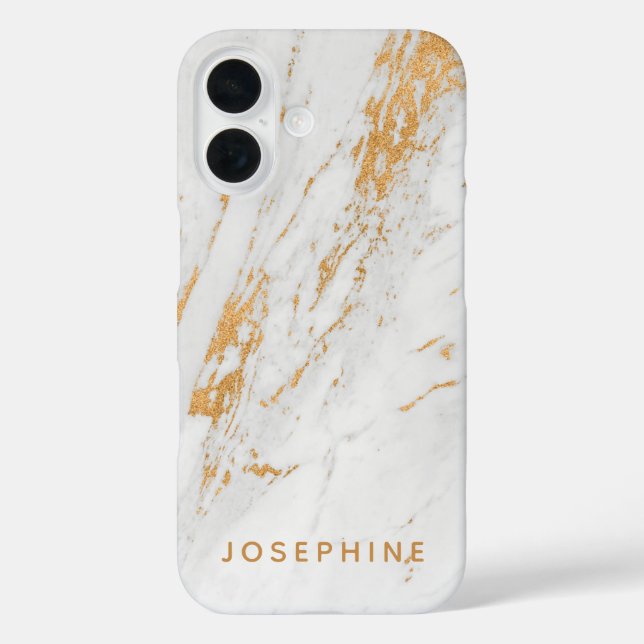 Gold and White Marble Pattern Personalized Name Case-Mate iPhone Case (Back)