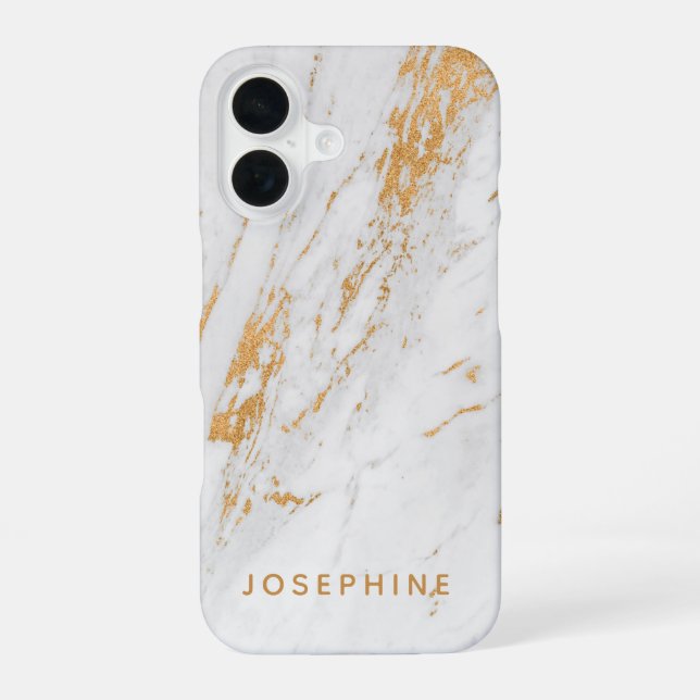 Gold and White Marble Pattern Personalized Name Iphone Case (Back)