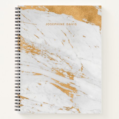 Gold and White Marble Pattern Personalized Name Notebook